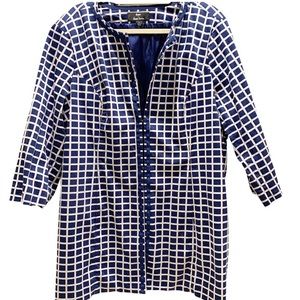 Dennis Basso Blue/White Windowpane Check Zip Front Jacket/Blazer Sz 1X